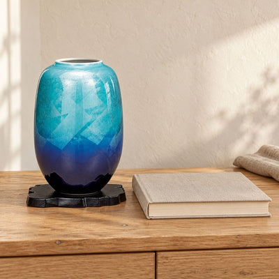 Turquoise & Blue Ginsai Kutani Vase with Stand Turquoise Ginsai Kutani Vase with Stand | My Japanese World