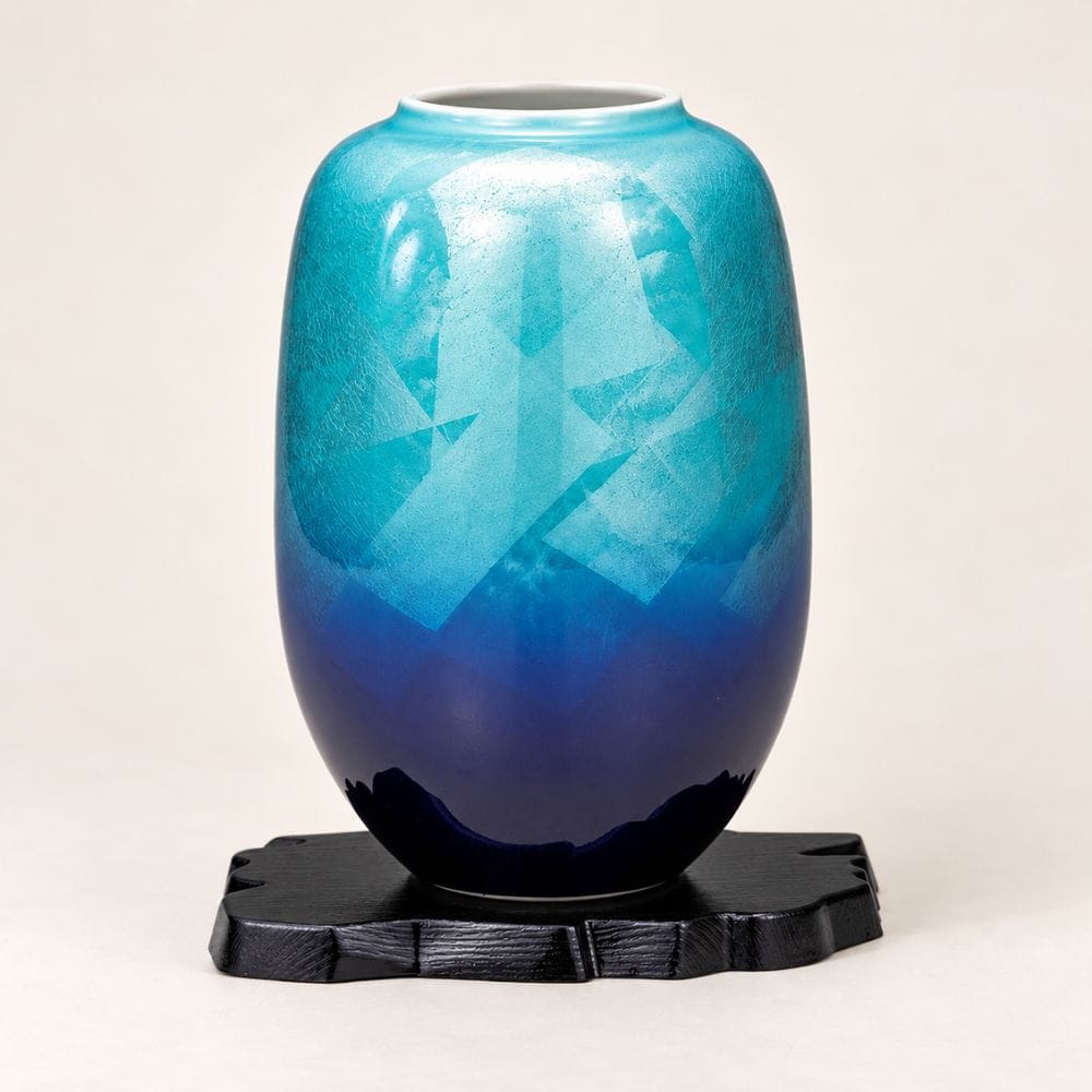 Turquoise & Blue Ginsai Kutani Vase with Stand Turquoise Ginsai Kutani Vase with Stand | My Japanese World