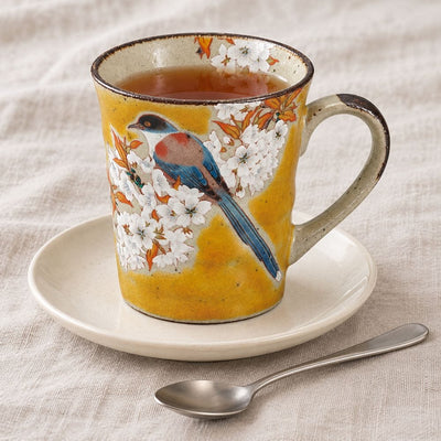 Mountain Cherry Blossom & Bird Kutani Mug – Yellow Yellow Cherry Blossom & Bird Kutani Mug | My Japanese World