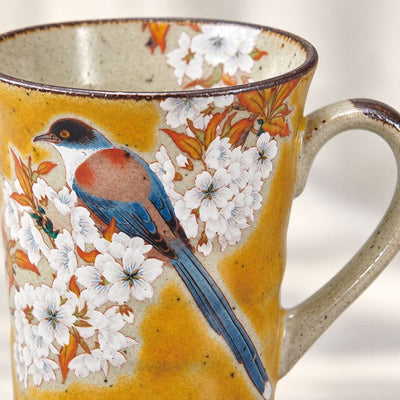Mountain Cherry Blossom & Bird Kutani Mug – Yellow Yellow Cherry Blossom & Bird Kutani Mug | My Japanese World