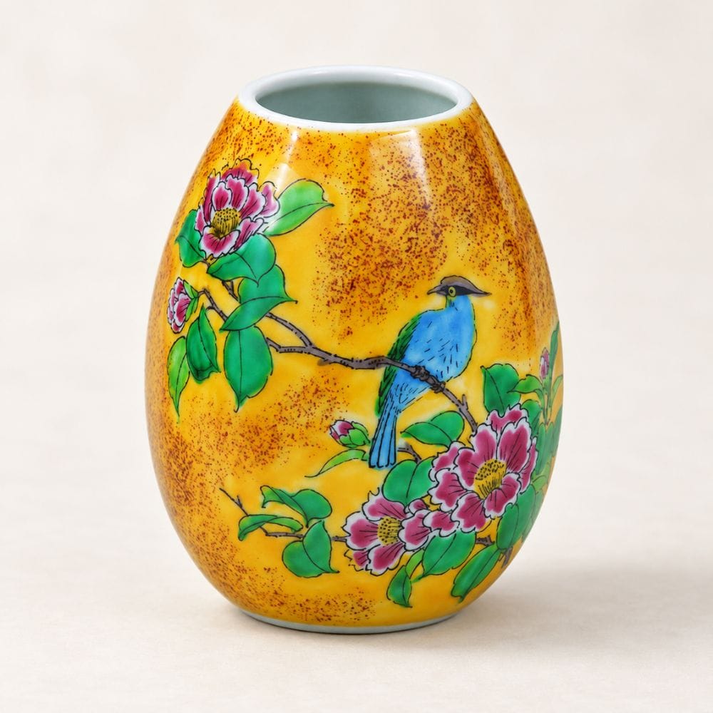 Yoshidaya Flowers & Bird Kutani Bud Vase – Bizan Kiln Yoshidaya Bird Kutani Bud Vase – Bizan Kiln | MJW